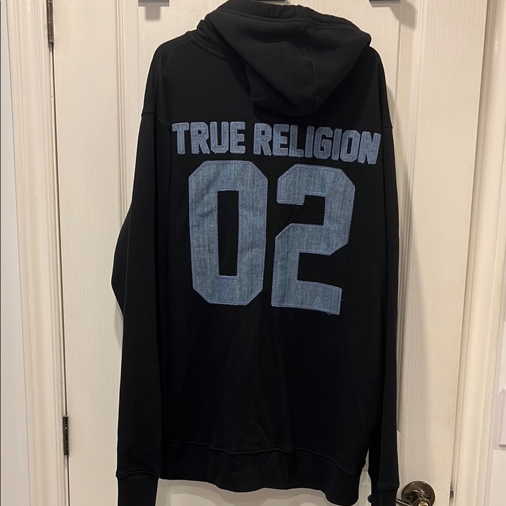 True Religion Black Zip-Up with Denim Blue Logo